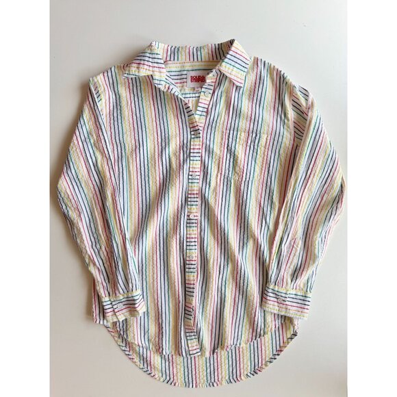 SOLID & STRIPED White Rainbow Cotton Seersucker Oxford Shirt Cover-Up, Size S - Picture 4 of 14